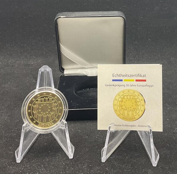 Andorra Medaille 2015 30 Jahre Europaflagge + Zertifikat Gold 1/10oz PP