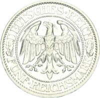 Weimarer Republik 5 Reichsmark 1930 G Eichbaum Silber vz...